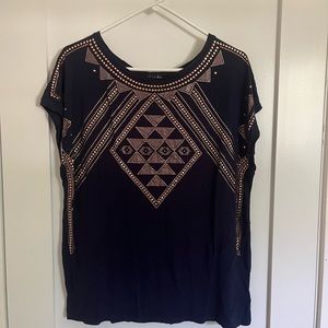 Venus navy blue top with rose gold applique